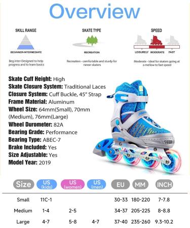 PAPAISON Inline Skates with Light up Wheels - Adjustable Illuminating Roller Skates in Blue & Grey for Kids, Youth, Women, and Men - Large Size - Buy Online on SooperMarket.com