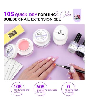 SAVILAND Quick-Dry Builder Nail Gel Kit - Clear Pink Hard Gel with Mini UV Light & Essential Tools for Beginners - Perfect Nail Extensions - Buy Online on SooperMarket.com