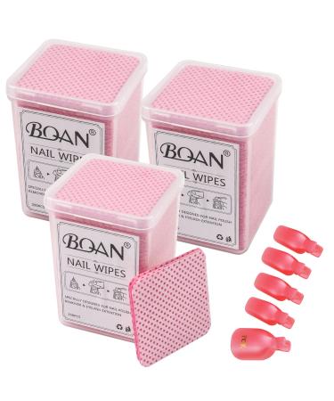 600 PCS Lint Free Nail Wipes  BQAN Nail Polish Remover Pads Pink For lash extensions & Nail Polish Bottle With 5PCS Nail Soak Off Clips (Pink)
