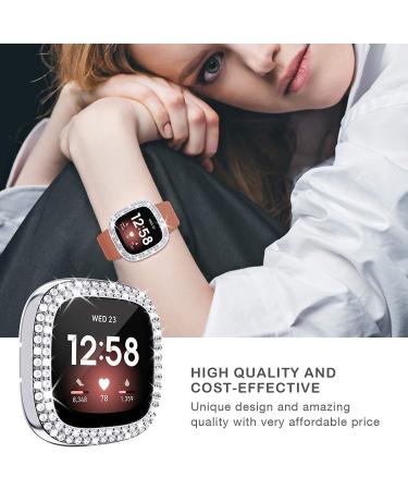 Tensea 2Pack Bling Protector Case for Fitbit Versa 3/Sense - Black/Silver Diamond Frame Cover for Women - Buy Online on SooperMarket.com