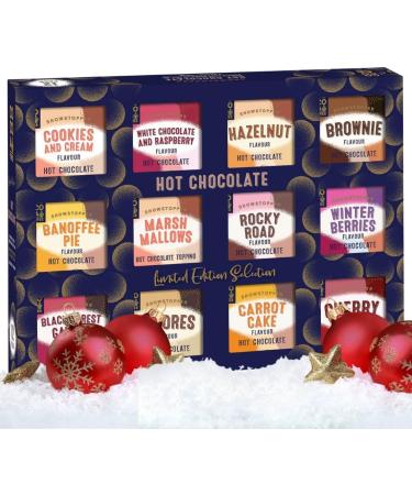 Hot Chocolate Selection Gift Set - 12 Assorted Flavours in Cookies n Creme Rocky Road Berries Cherries & Marshmallows - 400g | Perfect Christmas Gift for Men, Women, Her, Him - Buy Online on SooperMarket.com