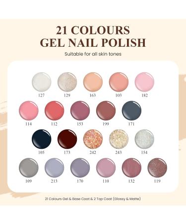 VANREESA Gel Nail Polish Set - 21 Colors Pink Nude Red Brown Glitter Classic Soak Off UV Gel Kit with Base Top Coat | Nail Art Gifts for Women - Dazzling Declining Sun - Buy Online on SooperMarket.com