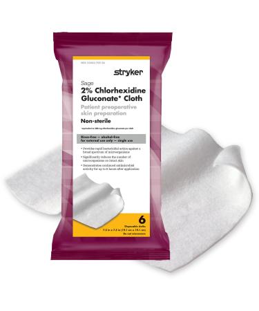 Sage 2% Chlorhexidine Gluconate (CHG) Cloths - 6pk - Antiseptic Skin Cleansing Before Surgery (6 Cloths/pk 16 Packages)