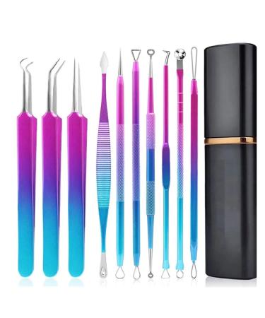 Rehomy 10pcs Stainless Steel Blackhead Remover Extractor Tools Acne Kit Pimple Popper Tool Kit for Nose Face Forehead