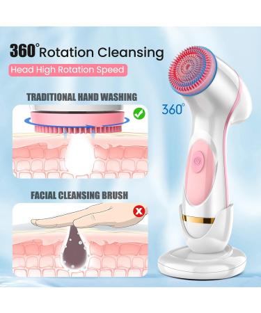 Facial Cleansing Brush Waterproof Deep Cleaning Exfoliation Rotating Spa Machine with 2 Speed Modes Electric Face Brush with 3 Replacement Brush Heads for Women (Pink)  - Buy Online on SooperMarket.com