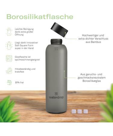 Waterdrop Starter Set Glass - 600ml Black Frosted Bottle + 18 Sugar-Free Microtrinks in 6 Fruity Varieties | Tasting Package for Refreshing Beverages - Buy Online on SooperMarket.com