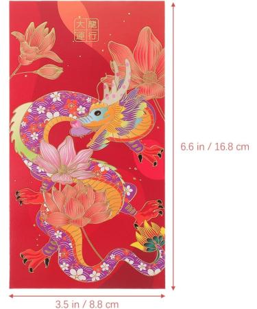 2024 Lunar Chinese New Year Red Envelopes 6pcs Spring Festival Hong Bao Red Pocket Cartoon Gold Raised Foil Dragon Lai See Lucky Money Envelopes - Buy Online on SooperMarket.com