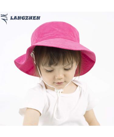 LANGZHEN Baby Girls Sun Protection Hat | Adjustable Wide Brim Toddler Kids Play Hat | Chin Strap | Rose XL - Buy Online on SooperMarket.com