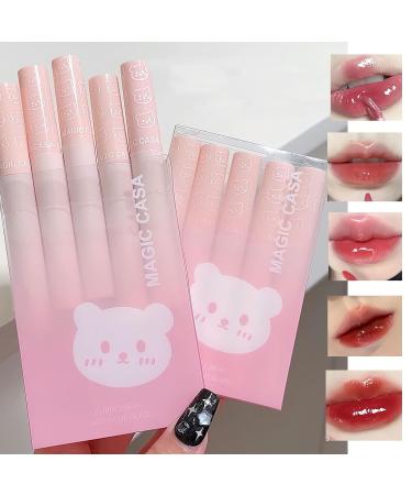 5pcs Mirror Water Lip Gloss Set - Cute Bear Jelly Lipstick Moisturizing Long Lasting Korean Style Liquid Lipstick Multicolor Hydrating Lip Stain Gift Set - Buy Online on SooperMarket.com