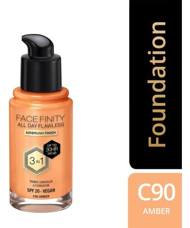 Max Factor Facefinity 3-in-1 All Day Flawless Liquid Foundation SPF 20 - 90 Amber 30ml (Pack of 1) - Buy Online on SooperMarket.com