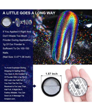 Holographic Nail Powder Set - Chrome Rainbow Unicorn Effect with Sponge Tool - 3pcs 0.04oz - Nail Art Glitter Dust for DIY Manicure - Buy Online on SooperMarket.com