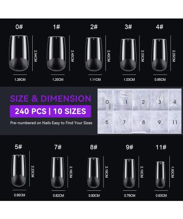 Gelike EC Medium Square Nail Tips - 240 PCS Full Cover Gel X Nail Tips Pre-Etched for Nail Extensions | Medium Square Shape with PMMA Resin Clear False Nails | Press On Nails in 10 Sizes - Buy Online on SooperMarket.com