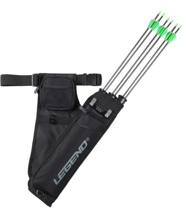 Legend First Archery Quiver - Adjustable Belt, 3 Arrow Tubes, Durable Nylon, T-Slot, Storage Pockets - Black - Buy Online on SooperMarket.com