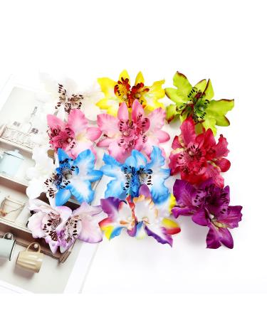 12 Pack Silk Orchid Flower Hair Clips - Tropical Beach Wedding Accessory for Women - Buy Online on SooperMarket.com