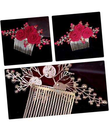 PLAFOPE Rose Hair Comb Hair Jewelry Comb Female Insert Comb Bridesmaid Hair Comb Rose Head Decor Hair Comb Clip Wedding Hair Comb Wedding Ceremony Decorations Hair Accessories Red Cloth - Buy Online on SooperMarket.com