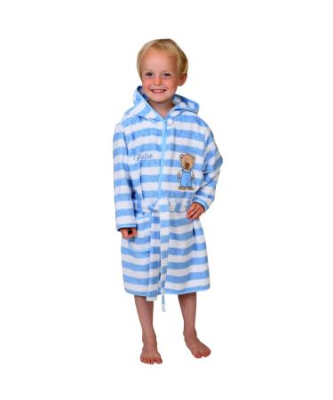 Wolimbo children's bathrobe with name and motif embroidered 100% cotton baby bathrobe 86-92 blue ringed bear