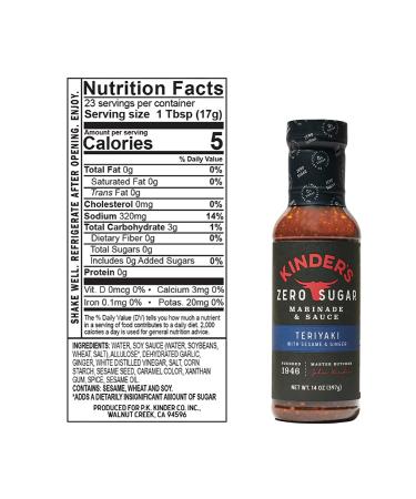 Kinder's Zero Sugar Teriyaki Marinade & Sauce with Sesame and Ginger - Sweet & Savory Dip for Meat, Seafood & Veggies - 2 Bottles (14oz) - Buy Online on SooperMarket.com