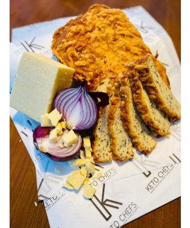 Keto Chefs Low Carb Gluten & Grain Free Farmhouse Cheddar & Roasted Red Onion Focaccia Style Bread 400g Loaf Cheddar & Red Onion Pack of 1