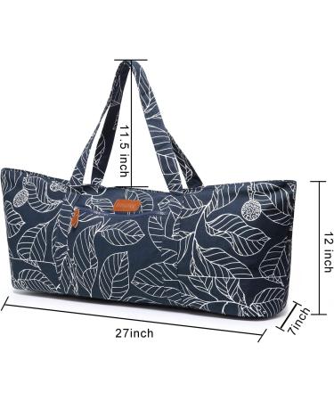 Large Yoga Mat Bag for Extra Thick Exercise Mats - Navy Blue Leaves | Mat Carrier with Carrying Strap and Large Pocket for Men and Women - Buy Online on SooperMarket.com
