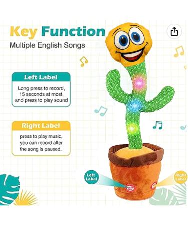 Happy Cactus Plush Toy - Talking, Singing & Dancing Interactive Buddy - USB Rechargeable - Christmas and Home Decoration Piece - Buy Online on SooperMarket.com