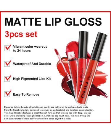 3Pcs Matte Lip Gloss Set Matte Liquid Lipstick Set Lip Stain Long-Lasting Waterproof Lipgloss Makeup Gift Lipsticks Set Vibrant Lips Set (05) #05 - Buy Online on SooperMarket.com