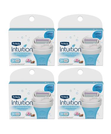 Schick Intuition - Lather & Shave In One Stop - Spring Bloom with Shea Butter Fresh Floral Scent - Women's Razor Blade Refills - 3 Ct Pack of 4 12 Cartridges 3 Count (Pack of 4)