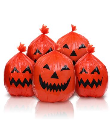 12 Pieces Pumpkin Lawn Bags Halloween Plastic Leaf Bags Pumpkin Pattern Lawn Bags for Outdoor Fall Halloween Trash Bag Decoration Pumpkin Lawn Bags Jack-O-Lantern