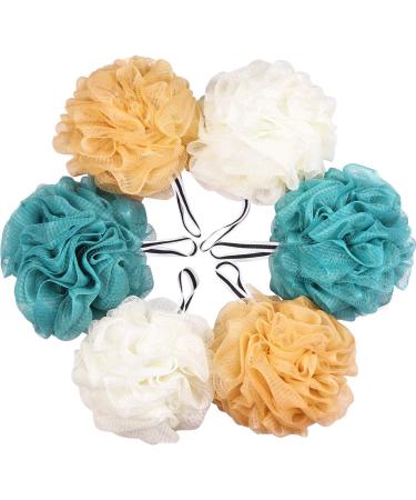 6 pcs Bath Loofah Shower Sponge Pouf Body Scrubber Exfoliator Scrubber Ball White,blue,gold - 6 Pcs