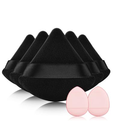 EVAOUXIU Powder Puff - 6 Pcs Triangle Powder Puffs for Face Powder & 2 Pcs Makeup Sponges, Individually Wrapped Velour Cotton Makeup Puff (Black)