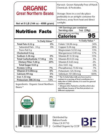 Organic Great Northern Beans  Raw  non GMO  Vegan  Bulk (10LB) Organic Great Northern Bean 10 Pound - Buy Online on SooperMarket.com