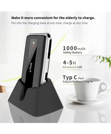 Artfone F20 Big Button Mobile Phone for Elderly | Dual SIM Unlocked Flip Phone with Charging Dock | Easy to Use Simple Phone with FM Radio & Torch - Black - Buy Online on SooperMarket.com