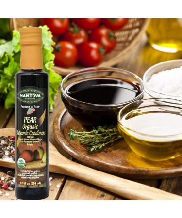 Mantova Organic Pear Balsamic Vinegar of Modena 8.5 oz - Ideal for Salad Dressings, Pasta Salads, Ice Cream, Cocktails - 100% Pear - Pack of 1 - Buy Online on SooperMarket.com