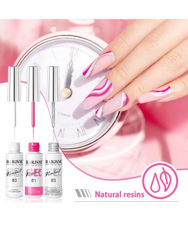 RARJSM Gel Liner Nail Art Polish Set - 6pcs Black White Pink Red Glitter Silver Gold 8ml - Soak off, Curing, Thin Brush - Home Salon DIY - Buy Online on SooperMarket.com