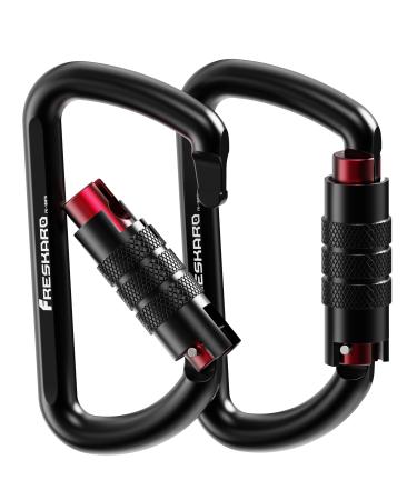 Freskaro 3inch Twist Locking Karabiner Clips 12kn 1224kg heavy load rust -free and ultra -light 7075 Airplane Aluminum for hammocks camping keychain safe dogs black