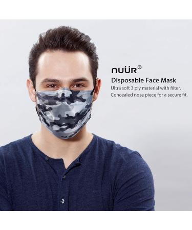 NU R Disposable Face Mask 3Ply Mask with Filter Layer and Elastic Earloop Retail 50pcs/box CAMO 50PCS - Buy Online on SooperMarket.com