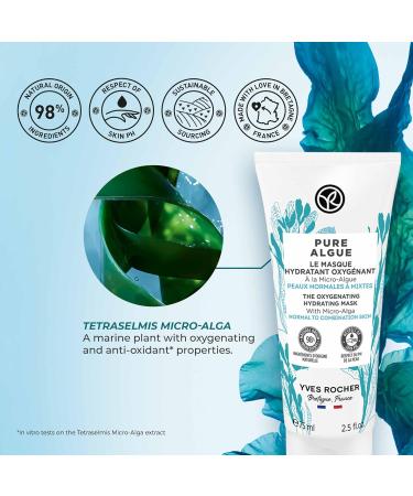 Yves Rocher Oxygenating Hydrating Mask - Pure Algue for Normal to Combination Skin | Moisturize & Revitalize | 2.5 fl oz - International Shipping Available - Buy Online on SooperMarket.com