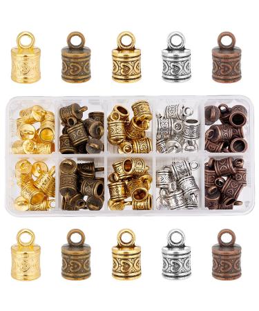 PH PandaHall 100pcs Cord Ends Leather Tassel Cap 5 Color Barrel Alloy Leather Cord Ends Cord Link Buckle Glue-in End Cap for Kumihimo Barrel and Jewelry Making (16x9mm  Hole: 3mm)