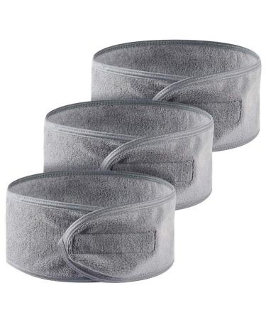 Queta hair band for make up cosmetic headband terry cloth adjustable hair protection band with velcro fastener 3pcs (gray)