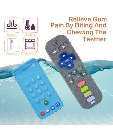 Silicone Remote Control Shape Baby Teething Toys 2 Pack | Chew Toys for Boys and Girls | Silicone Teether Toy for Babies 3-12 Months | Grey+Blue - Buy Online on SooperMarket.com