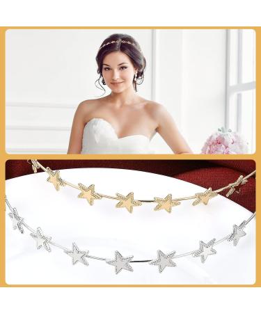 Star Rhinestone Headband Set for Women and Girls | Pearl and Crystal Wedding Headpiece | Shiny Metal Hairband (Gold/Silver) - Buy Online on SooperMarket.com