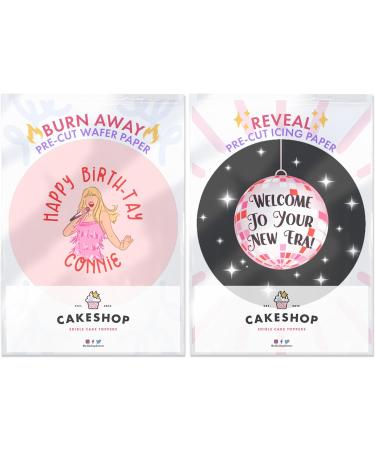 Cakeshop Taylor Swift Burn Away Edible Cake Topper Pack | 1 x Icing sheet & 1 x Wafer Sheet | Taylor Swift Era Birthday Theme | Personalise With Your Custom Name & Text | Choose Shapes & Sizes Prime - Buy Online on SooperMarket.com