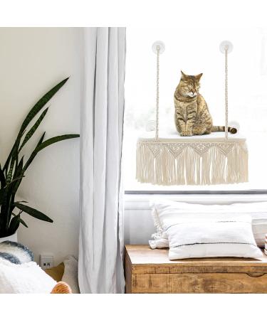 Dahey Macrame Cat Window Perch - Boho Cat Hammock Bed for Indoor Cats - Wall Mounted Pet Resting Seat with Tassel - Safety Space Saving Kitty Swing Shelf - Holds up to 45 lbs - Gift - Buy Online on SooperMarket.com