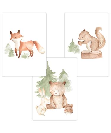 Olgs baby room pictures 3er set |Children's room decoration poster A4 |Murals Premium |Animals wallposter girl boy |Forest animals: fox rabbit bear hedgehog squirrel 01 forest