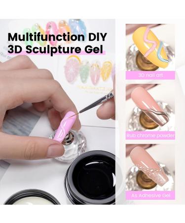 RARJSM No Wipe Clear 3D Sculpting Gel Painting Gel Polish Nail Art Designs Chrome Nail Powder Nail Charms Rhinestone Decoration Adhesive Glue Drawing Painted Sculpture Hard Gel UV LED Curing Requires - Buy Online on SooperMarket.com