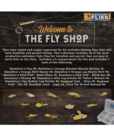 DiscountFlies Bonefish & Permit Saltwater Fly Fishing Kit - 12 Realistic Flies with Fly Box | Strong Sharp Hooks - Bonefish Fly Fishing Flies Collection (12 Pack) - Buy Online on SooperMarket.com