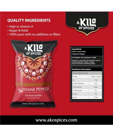 Cayenne Pepper Powder 1 kg - Premium Quality Ground Chili Spice for Tacos & Seasoning | Vegan-Friendly - Buy Online on SooperMarket.com