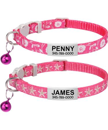 Tagme Personalized cat neck band cat collar safety closure with name and telephone number 2-piece adjustable collar cat cats pink 18-28 cm (2 pack) pink