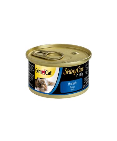 GimCat ShinyCat in Jelly Tuna - wet food with fish and taurine for cats - 24 cans (24 x 70 g) Single Tuna