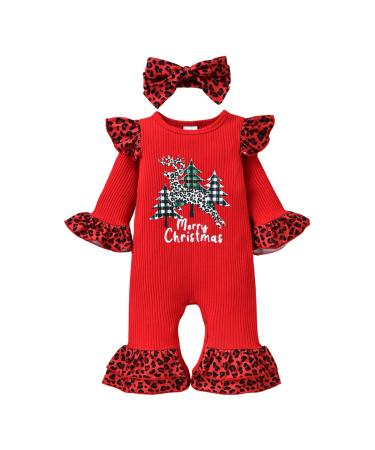 Loalirando Baby Girl Boy Christmas Romper Jumpsuit Overall Newborn Toddler Xmas Outfit Clothing One Piece My First Christmas 6-9 Months Red 91 - Tree