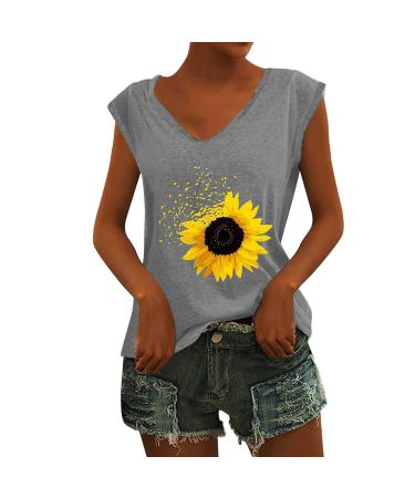 Short Sleeve T Shirts Clothing Woman T-Shirt Casual Black Clothing Top Women's Floral Pattern for Women Crop Tops Shirt Shirts Top Women's Summer Tank Top 5-grey XL